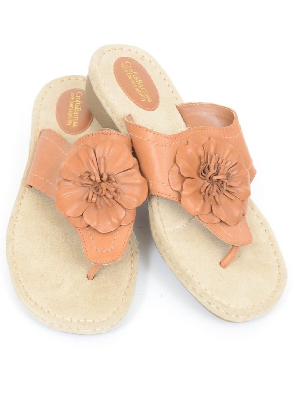 Croft & Barrow Sole (Sense)ability Flower Leather Thong Wedge Sandals Womens 10B